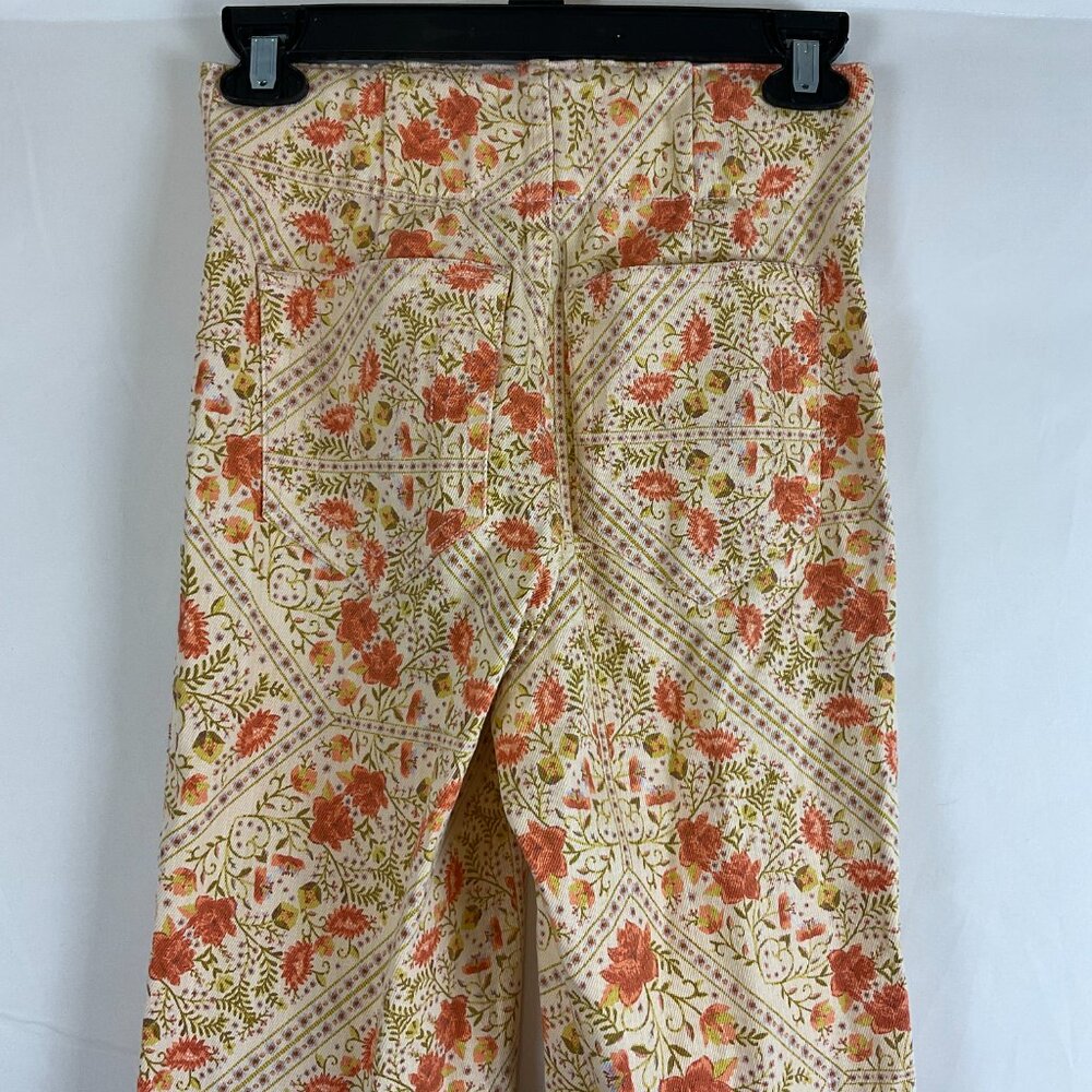 Show Me Your Mumu Pants XS Peach Green Coral Floral Elastic Waist Pull-On Denim - Picture 8 of 12
